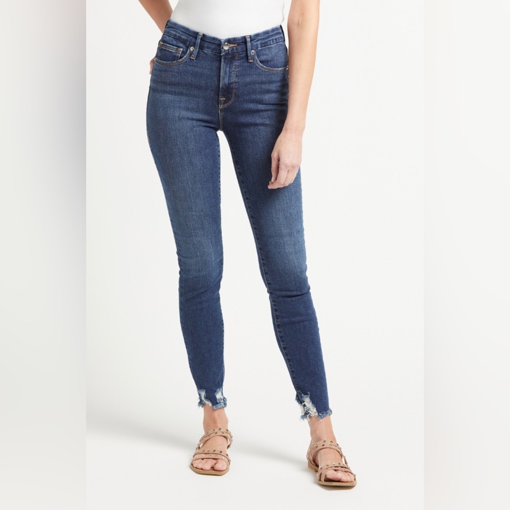 NWT Good American Good Legs Chewed Hem Skinny Jeans Size 00 / 24 Raw Hem Denim